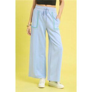 Umgee Drawstring Wide Leg Pants with Scallop Trim Detail